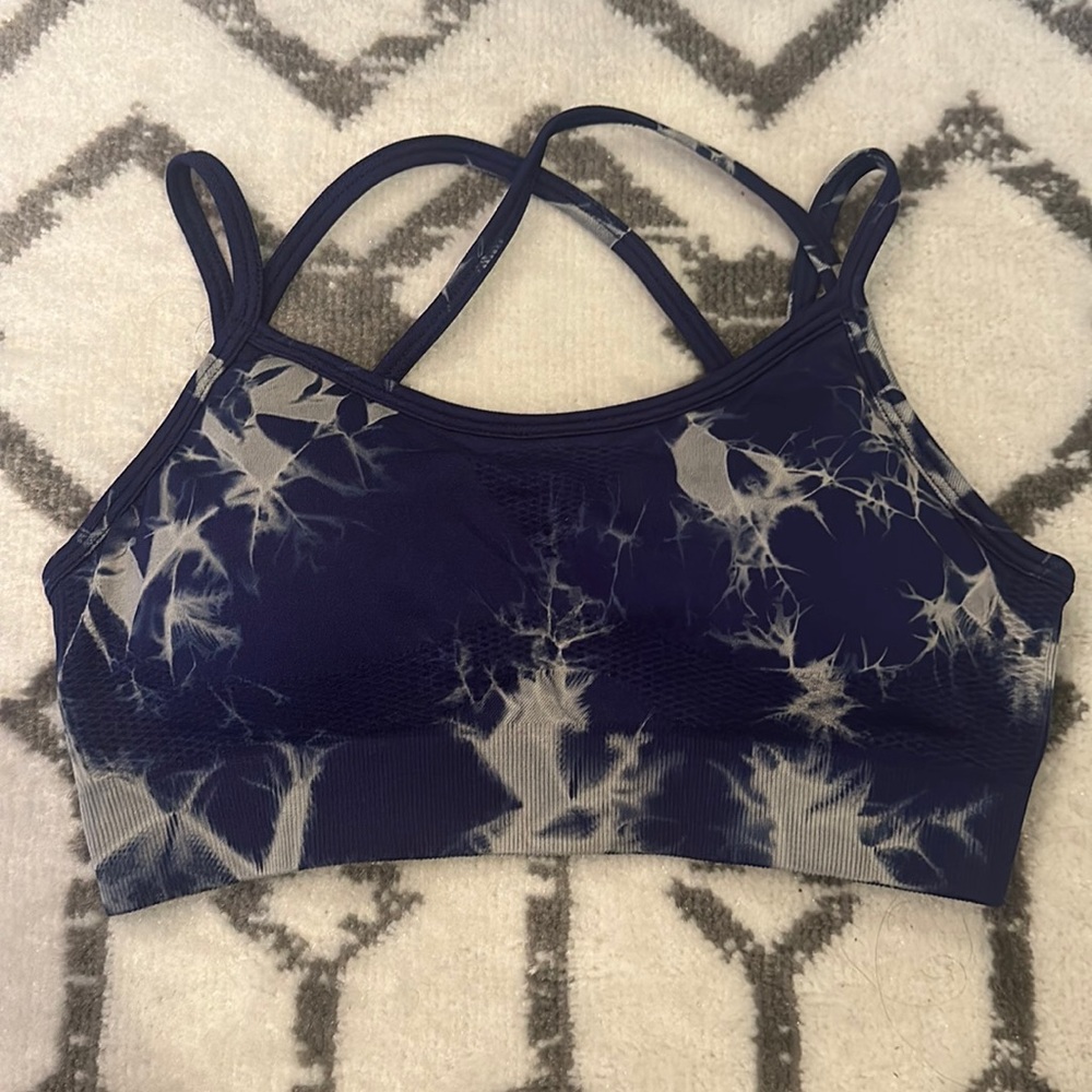 Peachy Bunz Sports Bra Sz S - Blue/Gray Marble